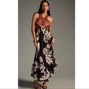 ✅Anthropologie Brown and Black Halter Maxi Dress, special occasions sz 8, NwOT